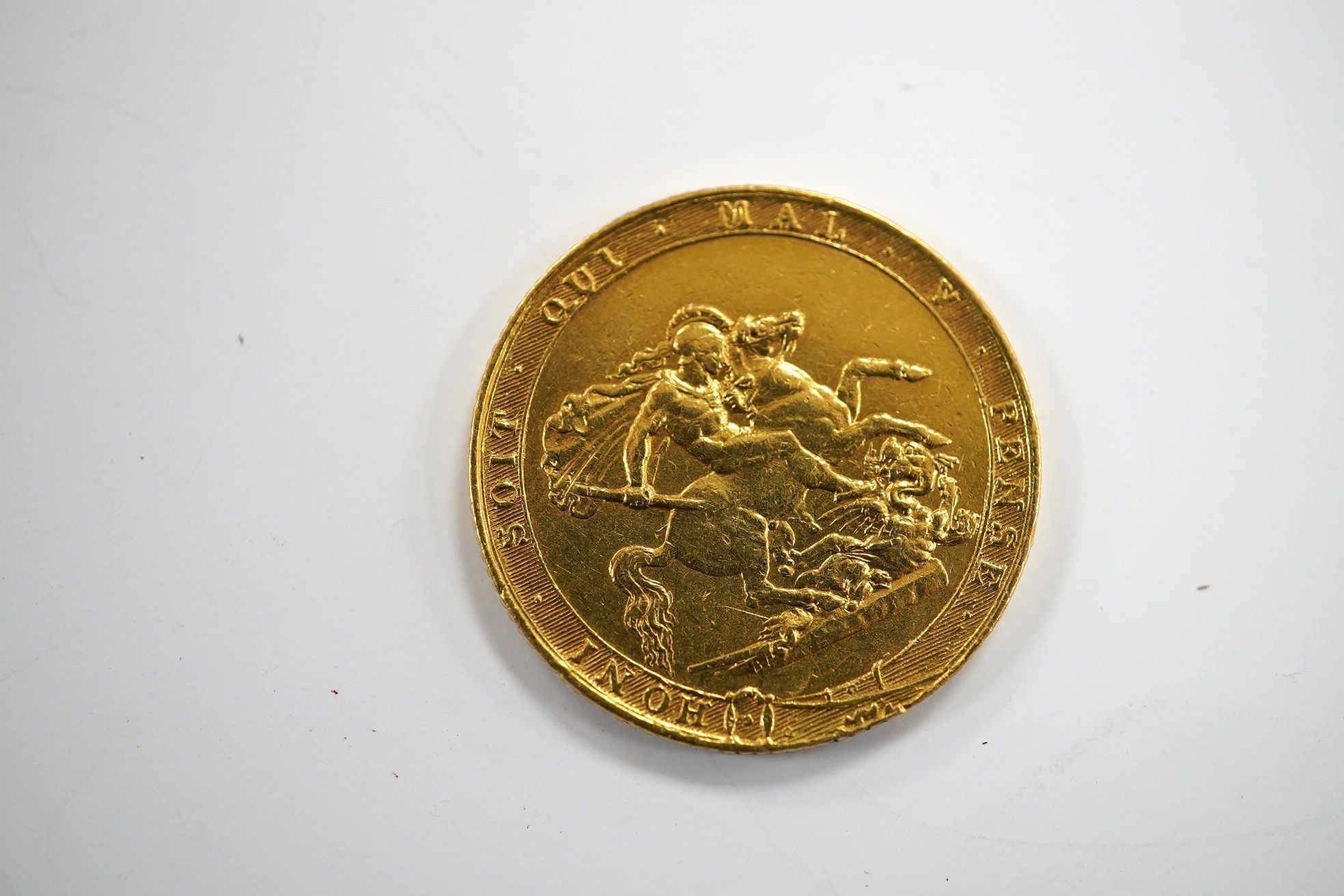 British gold coins, George III, New coinage, sovereign 1820, closed 2, S.3785C, edge wear otherwise good VF